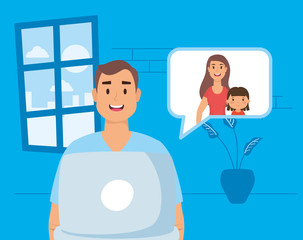 man using laptop to communicate and stay home