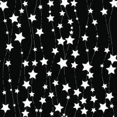 Cute festive background with gold stars. Holiday seamless pattern. Christmas star. Ornament for gift wrapping paper, fabric, clothes, textile, surface textures, scrapbook. Vector illustration.