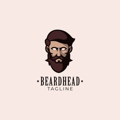 Simple minimalist beard head mascot logo design template