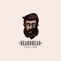Simple minimalist beard head mascot logo design template