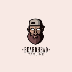 Simple minimalist beard head mascot logo design template