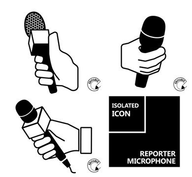 Icon HAND HOLDING A REPORTER MICROPHONE
