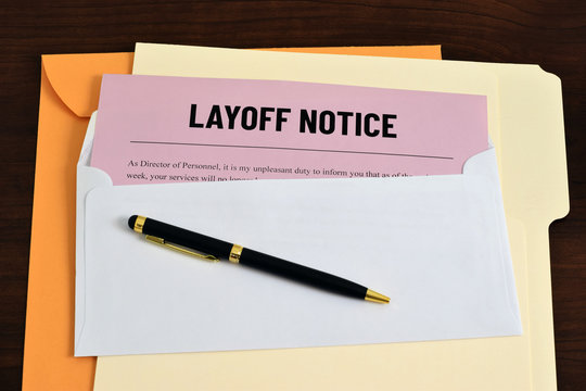 An illustrative image to show a letter sent to employees or workers of layoff notice. Business concept image for unemployment.