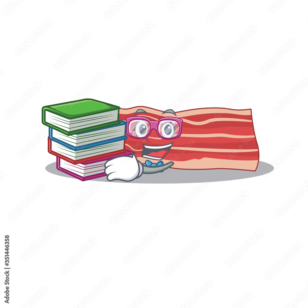 Canvas Prints A diligent student in bacon mascot design concept read many books