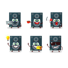 Loudspeaker cartoon character with various types of business emoticons