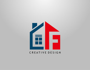 F Letter Logo. Negative Space of Initial F With  Minimalist House Shape Icon.
