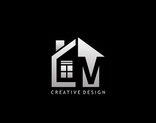 M Letter Logo. Negative Space of Initial M With  Minimalist House Shape Icon.