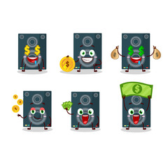 Loudspeaker cartoon character with cute emoticon bring money