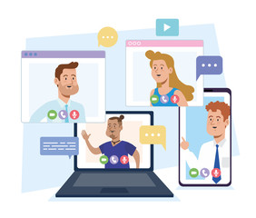 businesspeople video call conference chat to teamwork