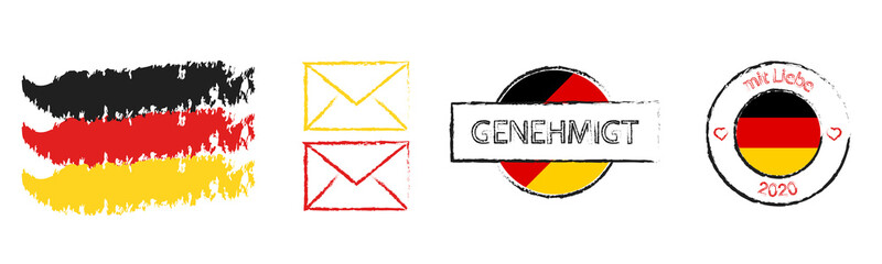 postal stamps in colors and with the symbols of the American flag. Delivery of greeting cards and letters. Isolated vector on white background