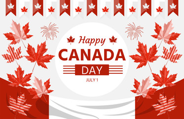 happy canada day with maple leaf