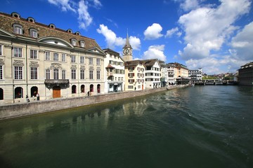 Fototapeta premium The Limmat is a river commences at the outfall of Lake Zurich Switzerland.