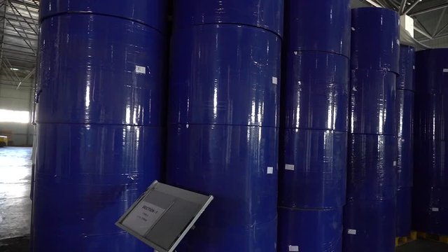 Panorama of a warehouse with roll paper.