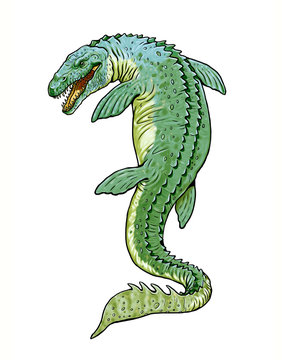 recommend clip art: Aquatic prehistoric reptile - Mosasaurus. Aquatic dinosaur.