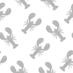 Red lobster flat seamless pattern. Pattern with crayfish. White lobster on grey background. Grey lobster on white background