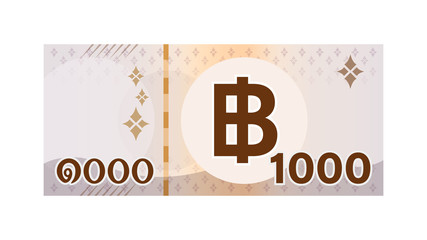 Thai 1000 Baht Banknote Money isolated on white, Thai Currency One Thousand THB, Money Thailand Baht for Flat icon style, illustration Paper Money with B symbol graphic