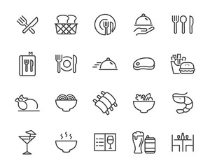 set of restaurant, icons, food, menu, drinks, chef