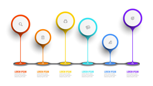 Business infographic template. Timeline with icons and 6 options or steps. Can be used for workflow layout, annual report, info graph.