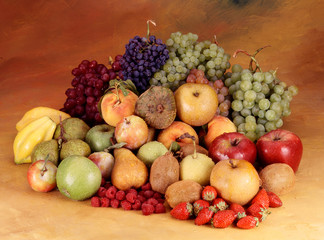 Naklejka na ściany i meble Conjunto de frutas fruta, alimento, manzana, anaranjada, uva, fruta, salubre, fresco, verduras, uva, pera, aislada, rojo, blanco, ananas, banana, manzana, verde, tropical, vegetariana, jack lemmon, c