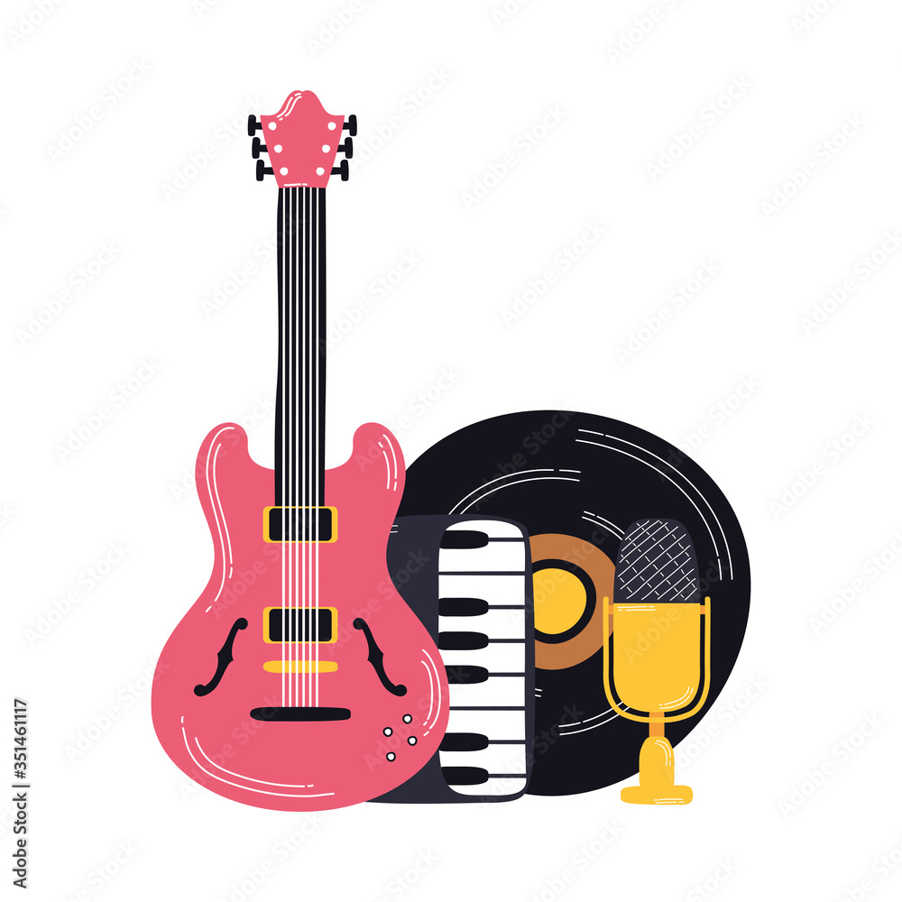 Sticker music vinyl disk with instruments