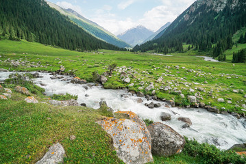 Beautiful alpine meadows in Altyn Arashan, Kyrgyzstan - 351462157