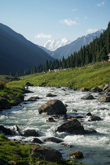 Altyn Arashan, Kyrgyzstan: Beautiful alpine meadows and tourist destination - 351462553