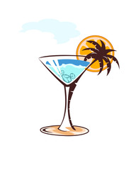 Hot summer beach and a glass of cold cocktail