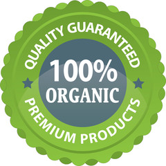 Green rubber stamp with text 100 percent Organic natural product with stars isolated on white background