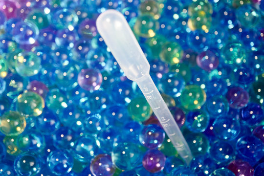 beautiful bright colorful hydrogel beads balls with Pasteur pipette