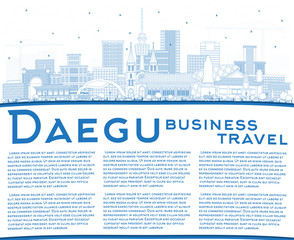 Outline Daegu South Korea City Skyline with Blue Buildings and Copy Space.