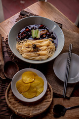 janggyeon with sauce, jajang jang, black bean sauce noodles
