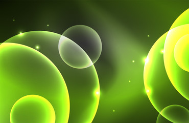 Neon shiny transparent glowing circles with light effects. Techno futuristic vector abstract background For Wallpaper, Banner, Background, Card, Book Illustration, landing page