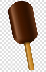 Chocolate ice cream on a stick, dark chocolate. 3d Realistic vector illustration on transparent background.