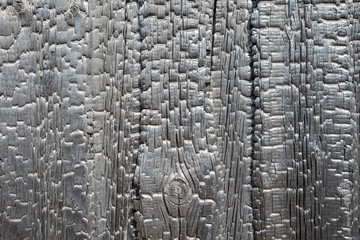 Background of charred boards. Wall after the fire