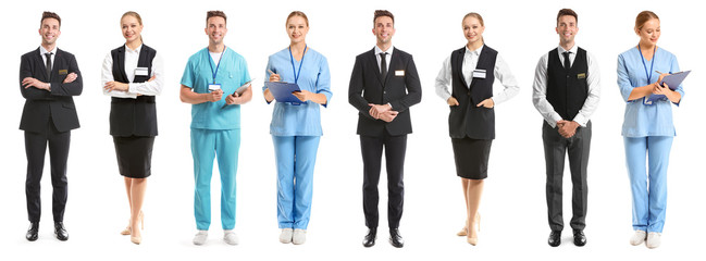 Different receptionists on white background