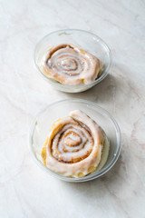 Take Away Cinnamon Roll / Cinnamon Bun with Cream in Plastic Box Package Container for Sale. Ready to Eat