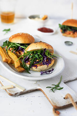 Fresh homemade pulled chicken burgers