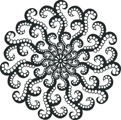 Ornamental round antistress mandala. Octopus-like decoration. Unusual and detailed mandala.