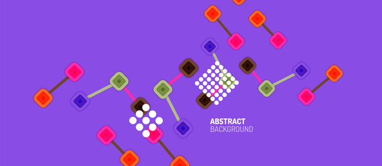 Abstract square dot connections, flat style multicolored geometric background for Wallpaper, Banner, Background, Card, Book Illustration, landing page or poster design