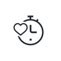 Heart and stopwatch. Favorite moment. Vector linear icon isolated on white background.