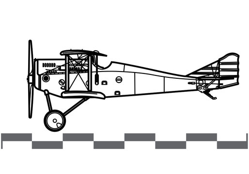 Ansaldo A.1 Balilla. World War 1 combat aircraft. Side view. Image for illustration and infographics.