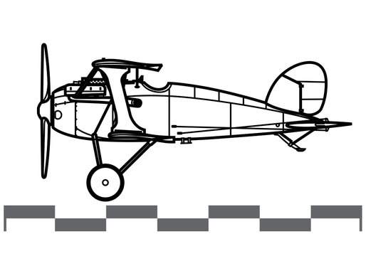 Albatros D.X. World War 1 combat aircraft. Side view. Image for illustration and infographics.