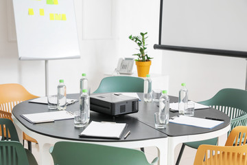 Table prepared for business meeting in office