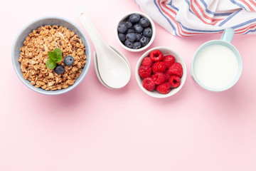 Healthy breakfast with granola, yogurt and berries