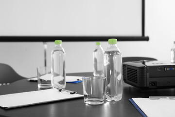 Table prepared for business meeting in office