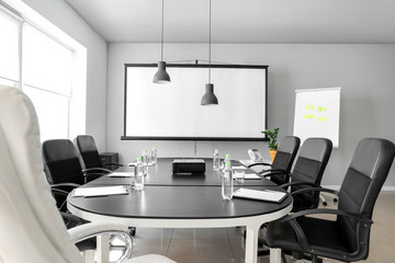 Table prepared for business meeting in office