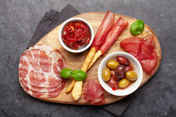 Cheese, meat and olives antipasto