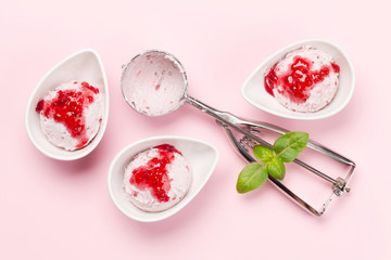 Raspberry ice cream scoops