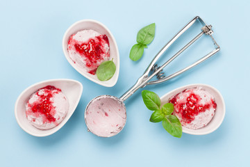 Raspberry ice cream scoops