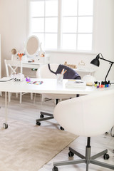Workplace of professional manicure master in modern beauty salon